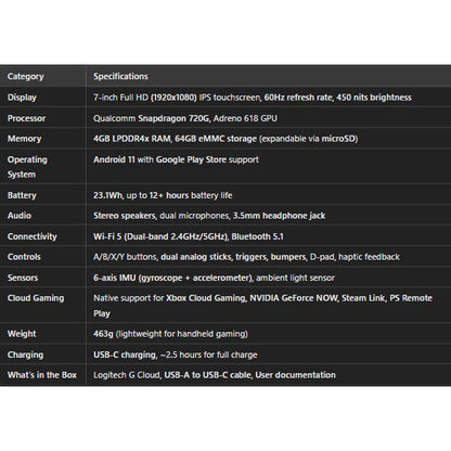 Logitech Gcloud specs