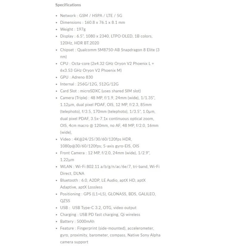 Sony Experia 1 VII specs