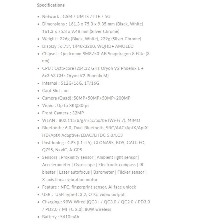 Xiaomi 15 Ultra smartphone specs
